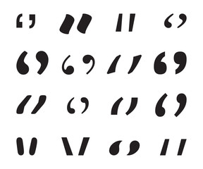 Collection of quotation marks, speech marks, quote sign icons. Black quote symbols isolated on a white background. Vector illustration