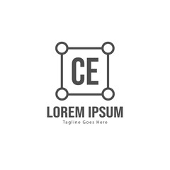 Initial CE logo template with modern frame. Minimalist CE letter logo vector illustration