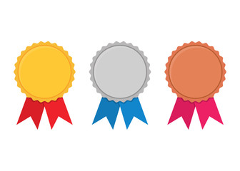 Set of gold, silver and bronze Award medals on white