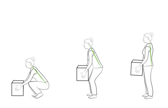 Correct posture to lift a heavy object safely. Illustration of health care. vector illustration 