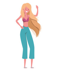 young woman with swimsuit on white background