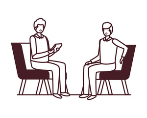 young men sitting in chair with white background