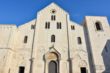 Fototapeta na wymiar Facade of the Pontifical Basilica di San Nicola (Basilica of Saint Nicholas) , church in Bari, southern Italy, important pilgrimage place for the whole Christendom , holds the relics of St. Nicholas.