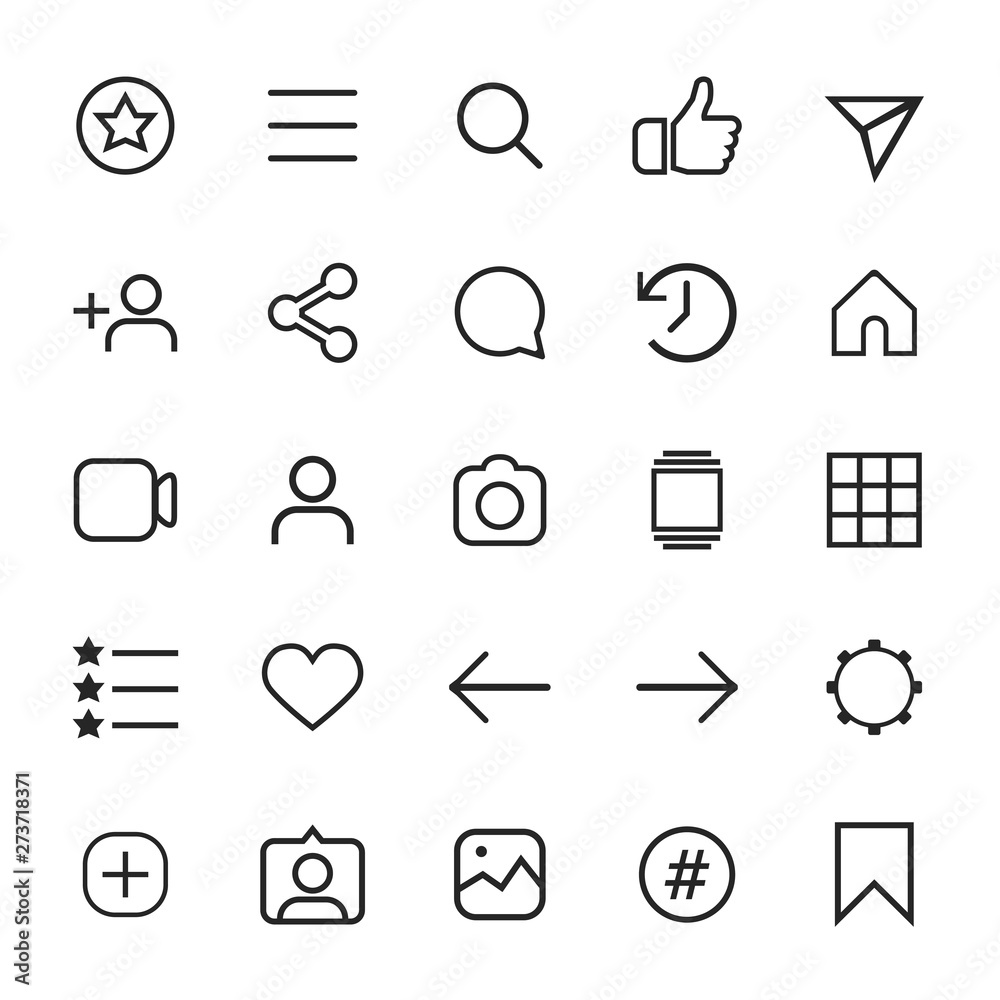 Poster set of internet linear icons for social media