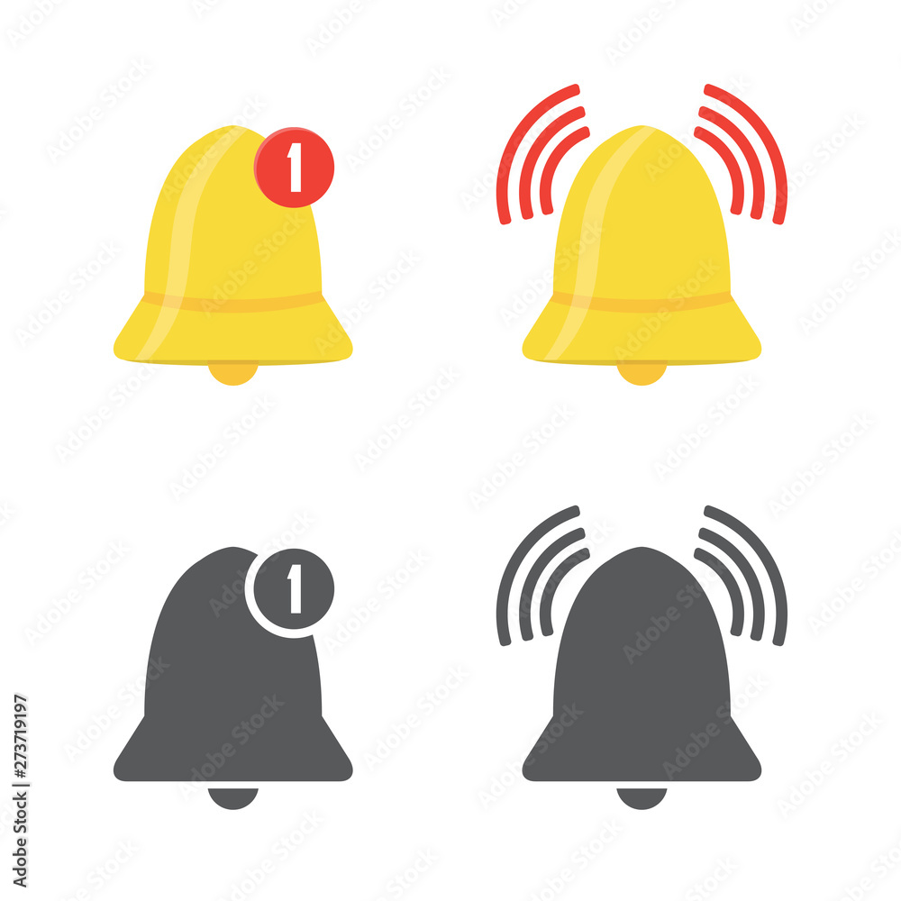 Poster set of notification bell icon in a flat design