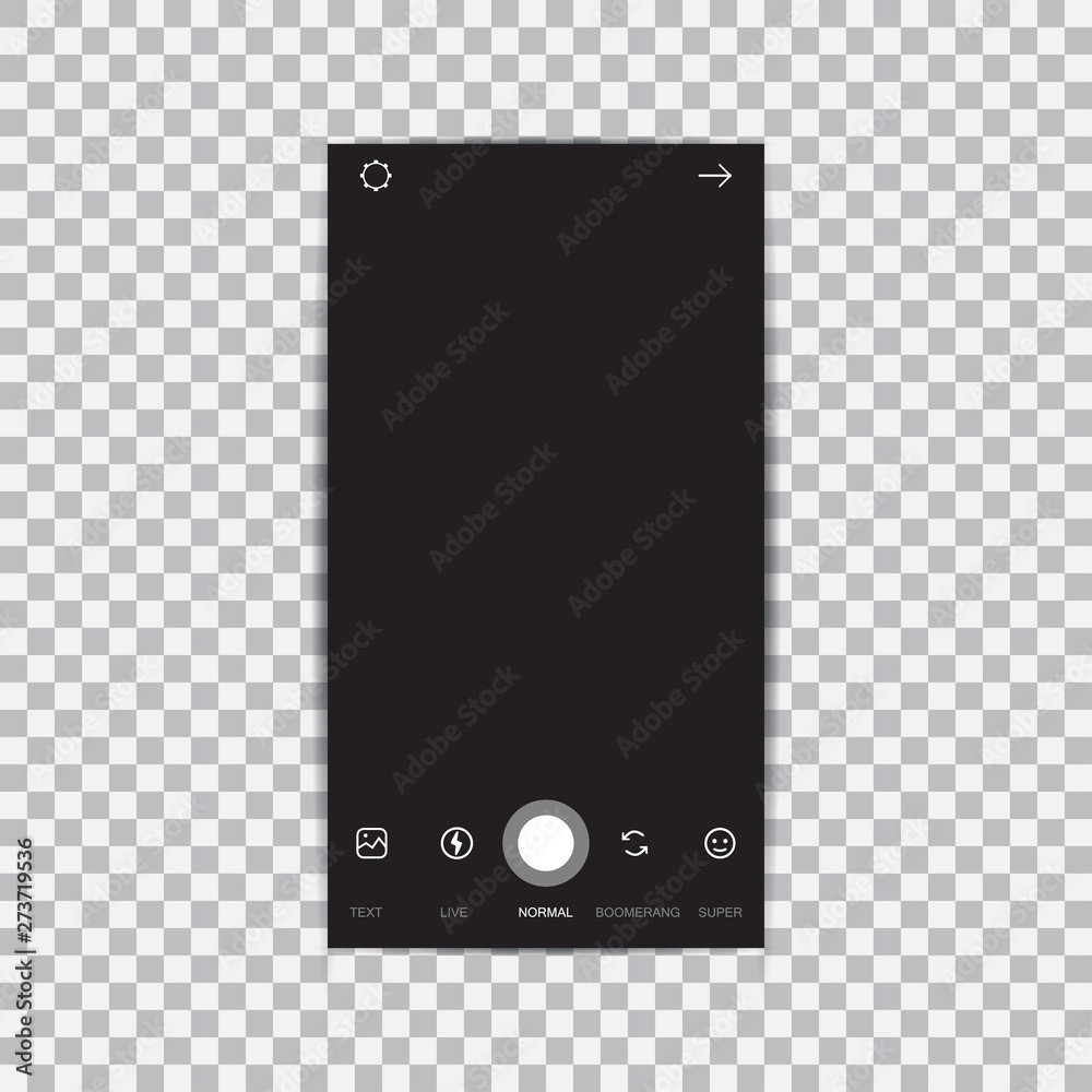 Poster Camera interface frame with flat icons isolated on black background