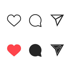 Set of heart, comment and message icons - obrazy, fototapety, plakaty