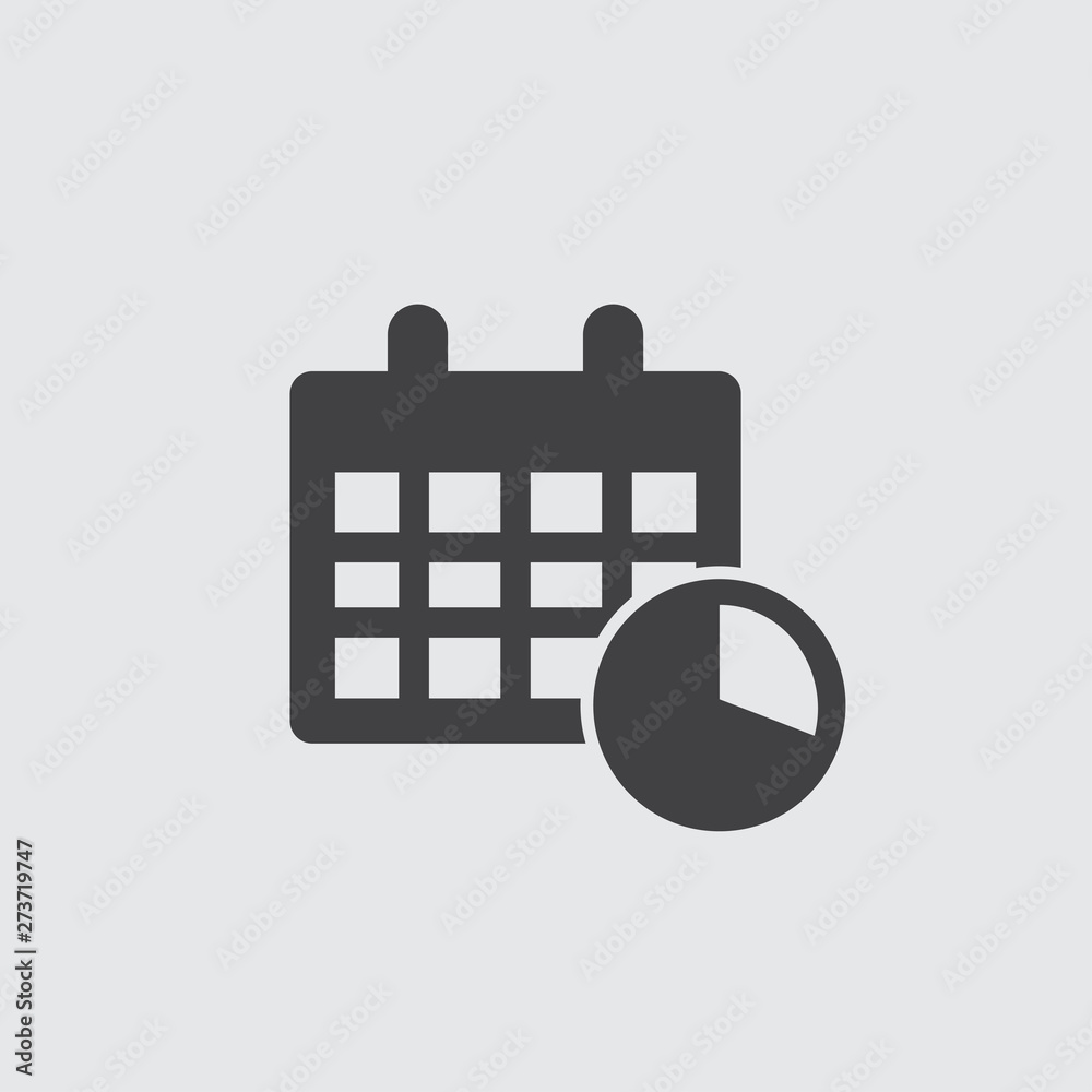 Poster calendar with clock icon in black on a gray background. vector illustration
