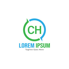 Initial CH logo template with modern frame. Minimalist CH letter logo vector illustration