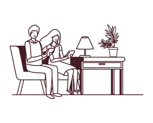 couple sitting in the work office avatar character
