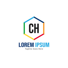 Initial CH logo template with modern frame. Minimalist CH letter logo vector illustration