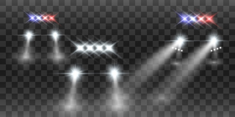 Realistic white glow round beams of car headlights, isolated on transparent background. Police car. Light from headlights. Police patrol.  © NAUM