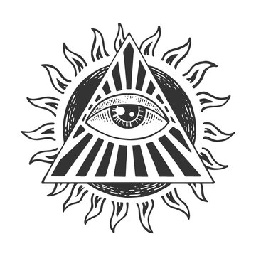 Eye of God Providence tattoo masonic symbol sketch engraving vector illustration. Scratch board style imitation. Black and white hand drawn image.