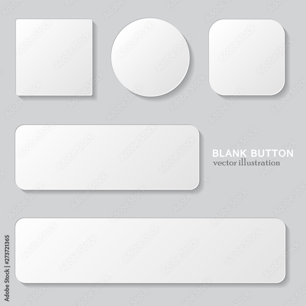 Aufkleber set of white blank button. round, square rounded buttons