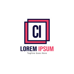 Initial CI logo template with modern frame. Minimalist CI letter logo vector illustration