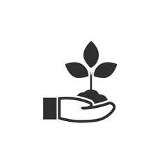 Plant in hand icon in simple design. Vector illustration