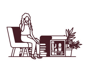 woman sitting in the work office with white background