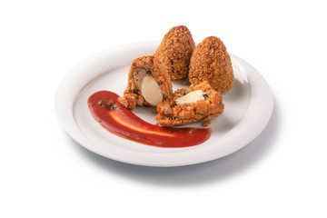 Arancini fried rice balls, isolated on white background, typical sicilian street food