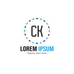 Initial CK logo template with modern frame. Minimalist CK letter logo vector illustration