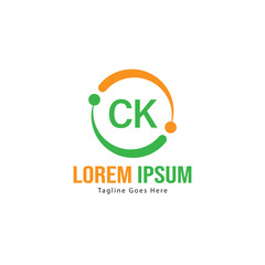 Initial CK logo template with modern frame. Minimalist CK letter logo vector illustration
