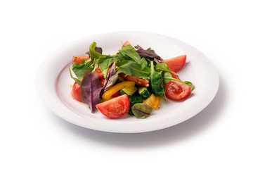 fresh summer salad with tomatoes cucumbers and greens, vegetarian healthy eating concept