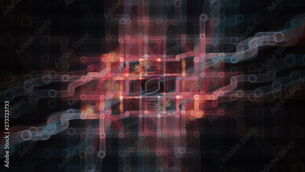 Poster abstract background element. fractal graphics 3d illustration. wide format composition of grid cells