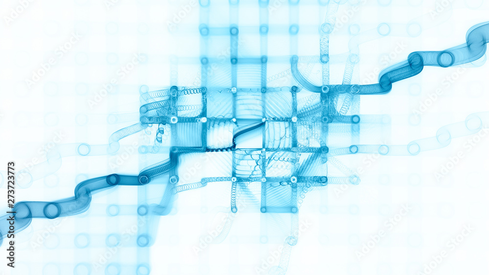 Fototapete Abstract background element. Fractal graphics 3d illustration. Wide format composition of grid cells and circles. Information technology concept.