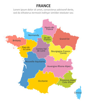 France multicolored map with regions. Vector illustration