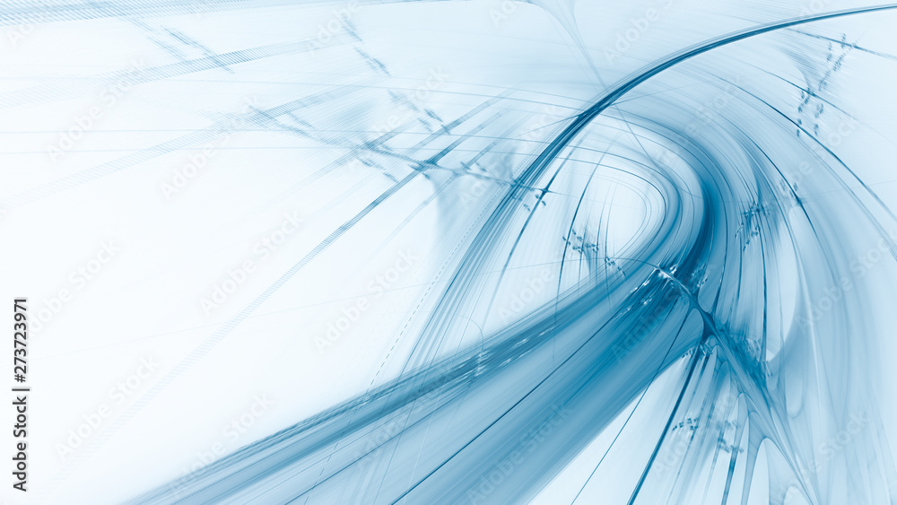 Aufkleber Abstract blue background element on white. Fractal graphics 3d Illustration. Three-dimensional composition of glowing lines and motion blur traces. Movement and innovation concept.