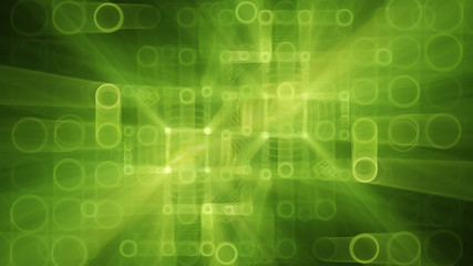 Abstract background element. Fractal graphics 3d illustration. Wide format composition of grid cells and circles. Information technology concept.