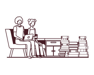 couple sitting in the work office avatar character
