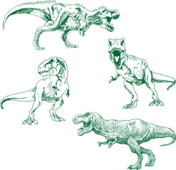 Vector image of a set of tyrannosaurus in the style of art outline