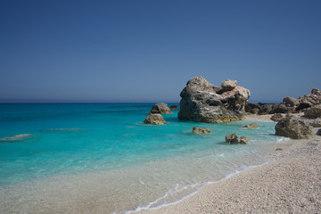 Fototapeta na wymiar Tropical beach with rock in Greece Lefkada Lefkas 