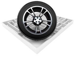 Car wheel inside maze