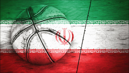 Flag of Iran and basketball ball.