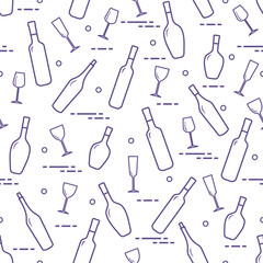 Pattern of wine glasses and bottles of wine.