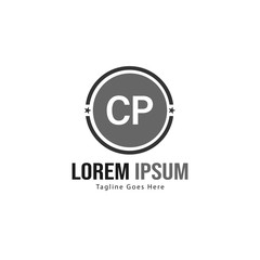 Initial CP logo template with modern frame. Minimalist CP letter logo vector illustration