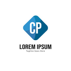 Initial CP logo template with modern frame. Minimalist CP letter logo vector illustration