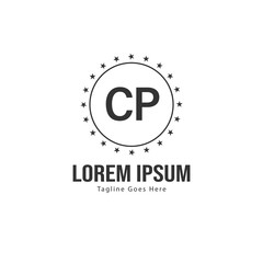 Initial CP logo template with modern frame. Minimalist CP letter logo vector illustration