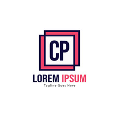 Initial CP logo template with modern frame. Minimalist CP letter logo vector illustration