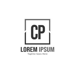 Initial CP logo template with modern frame. Minimalist CP letter logo vector illustration