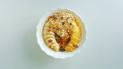 Healthy Fruit and Oat Bran Breakfast in Bowl