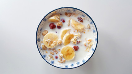 Healthy Fruit and Oat Bran Breakfast in Bowl