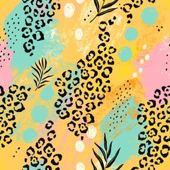 Abstract wild seamless pattern with colorful leopard print. Vector bright texture illustration.