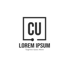 Initial CU logo template with modern frame. Minimalist CU letter logo vector illustration