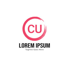 Initial CU logo template with modern frame. Minimalist CU letter logo vector illustration