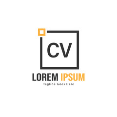 Initial CV logo template with modern frame. Minimalist CV letter logo vector illustration