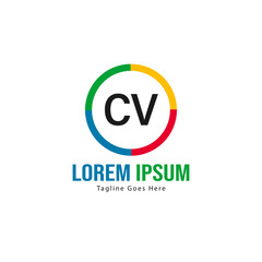 Initial CV logo template with modern frame. Minimalist CV letter logo vector illustration
