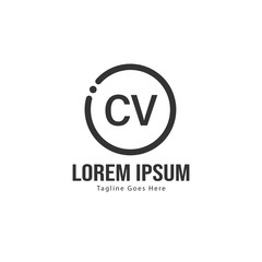 Initial CV logo template with modern frame. Minimalist CV letter logo vector illustration