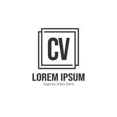 Initial CV logo template with modern frame. Minimalist CV letter logo vector illustration